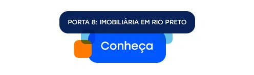 Banner da Porta 8, uma imobiliária em Rio Preto, destacando o texto 'Conheça' para novos clientes interessados em imóveis.